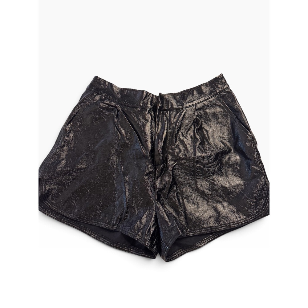 Entro Womens Metallic Black Faux Leather High Waisted Shorts Shiny Edgy Large